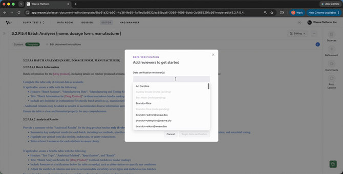 02 — Adding a reviewer name and clicking Begin review
