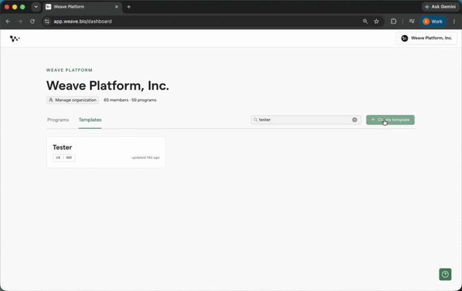 02 — Clicking Create Template and naming it