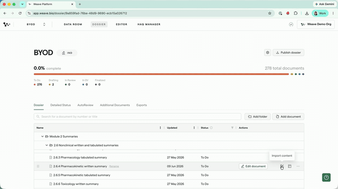 02 — Opening the Import action from the document menu