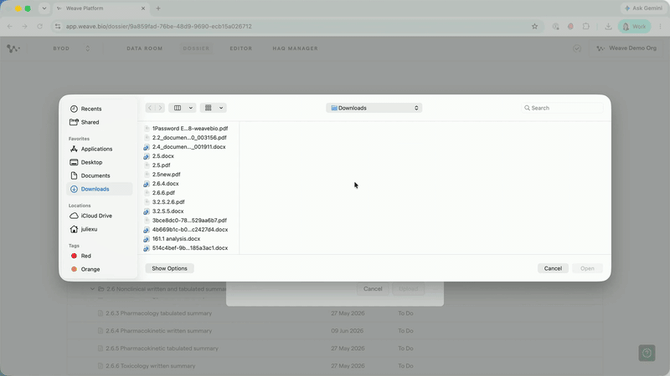 03 — Selecting the file and optionally assigning it to a Data Room folder