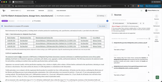 04 — Clicking a green-underlined sentence and seeing the AI verdict in the right panel