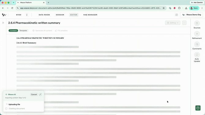 04 — The import progress card showing upload and document creation stages
