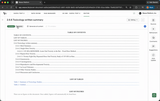 05 — Navigating to a document and switching to Template mode