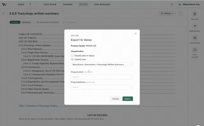 06 — Export modal classify now and drug product fields