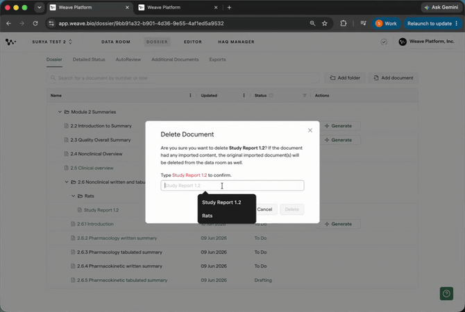 10 — Typing document name to confirm deletion