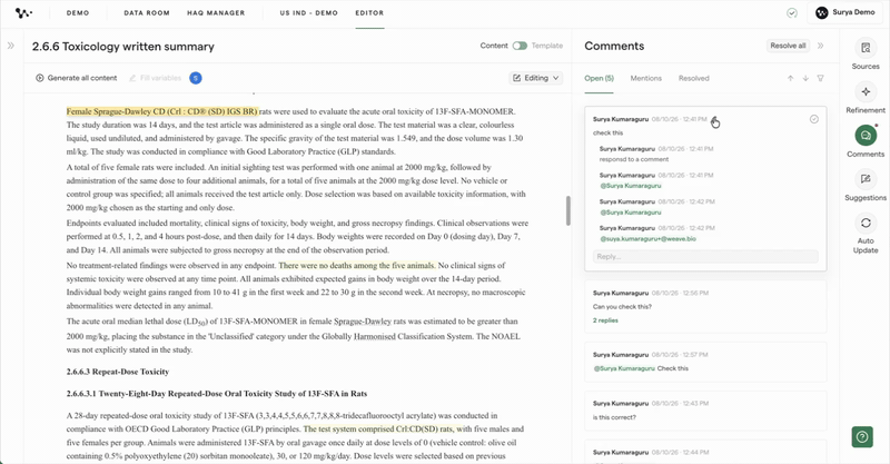 12 — Editing and saving a comment